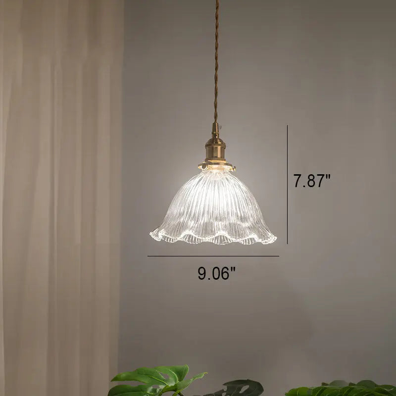 Nordic Vintage Clear Glass Flower Shape Brass 1-light Pendant Light Lumendat