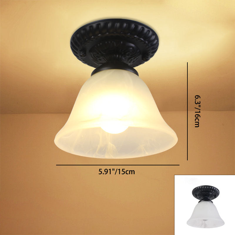 Contemporary Retro Floral Bell Round Iron Glass 1-Light Semi-Flush Mount Ceiling Light For Hallway Lumendat