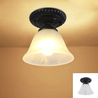 Contemporary Retro Floral Bell Round Iron Glass 1-Light Semi-Flush Mount Ceiling Light For Hallway Lumendat