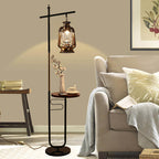 European Vintage Simple Lantern Table Iron Wood Marble 1-Light Standing Floor Lamp Lumendat