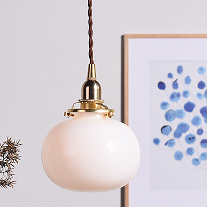 Traditional Japanese Brass Glass Pumpkin Shade 1-light Pendant Light for Living Room