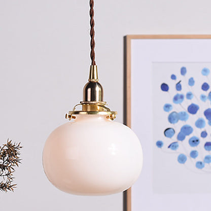 Traditional Japanese Brass Glass Pumpkin Shade 1-light Pendant Light for Living Room
