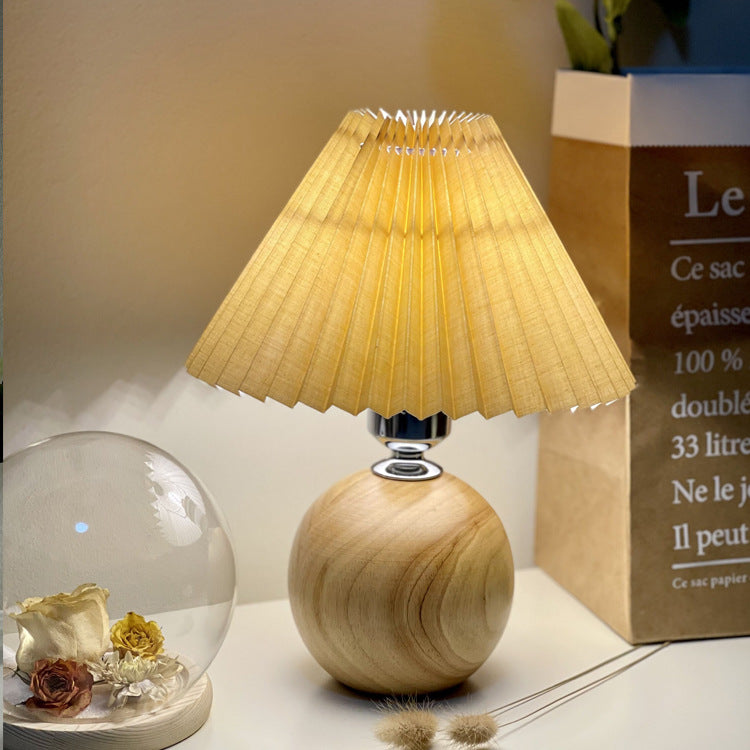 Modern Minimalist Round Fabric Pleated Ceramic 1-Light Table Lamp For Bedroom Lumendat