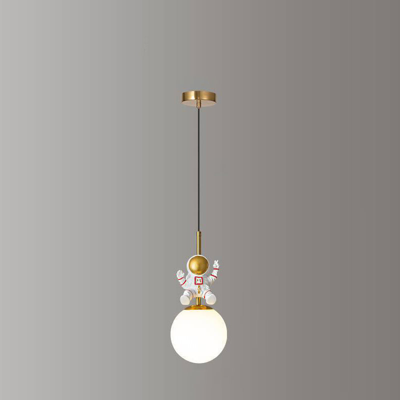Contemporary Nordic Kids Orb Astronaut Iron Resin 1-light Pendant Light for Bedroom BulbSquare