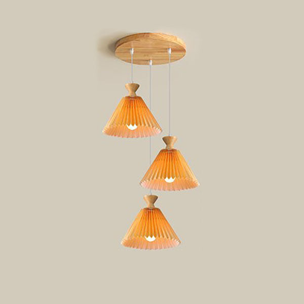 Nordic Wooden Pleated Cone 1/3 Light Island Light Chandelier BulbSquare