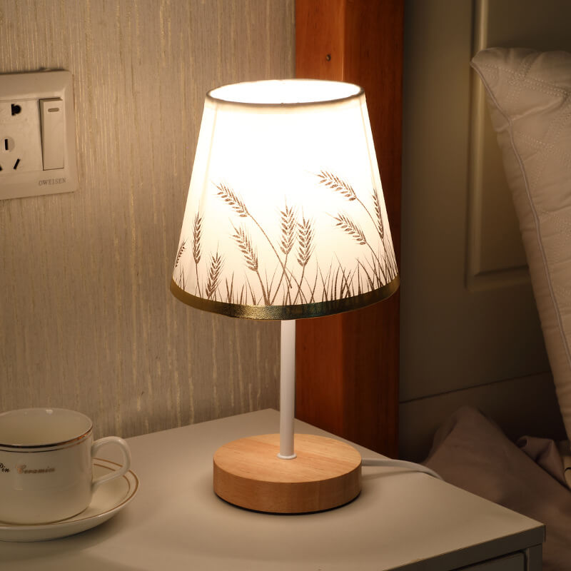 Nordic Vintage Fabric Cone Solid Wood LED Table Lamp Lumendat