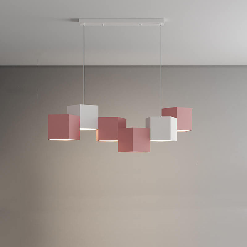 Modern Creative Square Geometric Iron LED Macaron Chandelier BulbSquare