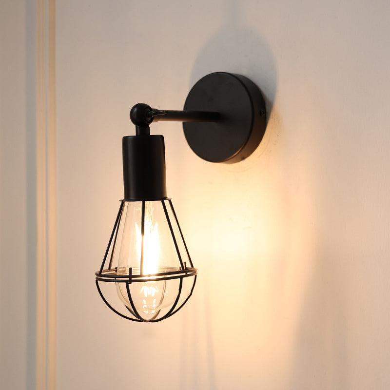 Traditional Vintage Cage Iron 1-Light Wall Sconce Lamp For Living Room Lumendat