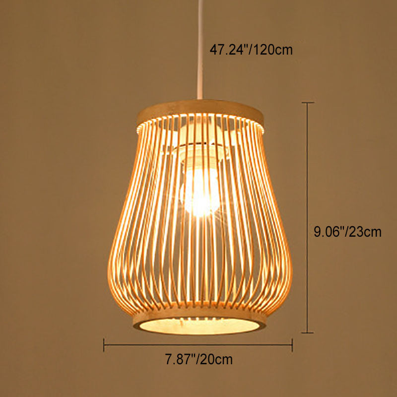 Japanese Zen Bamboo Weaving Lantern 1-light Pendant Light BulbSquare