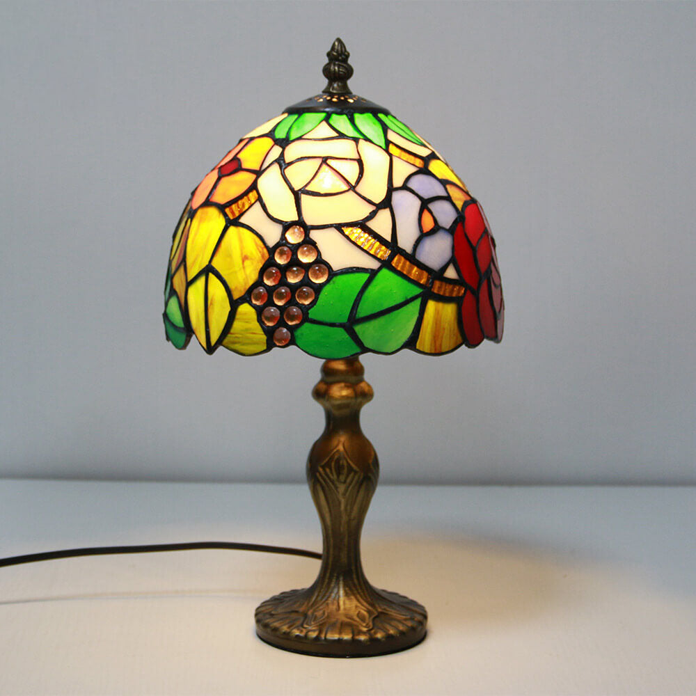 Vintage Tiffany Animal Flower Decoration Stained Glass Dome 1-Light Table Lamp Lumendat