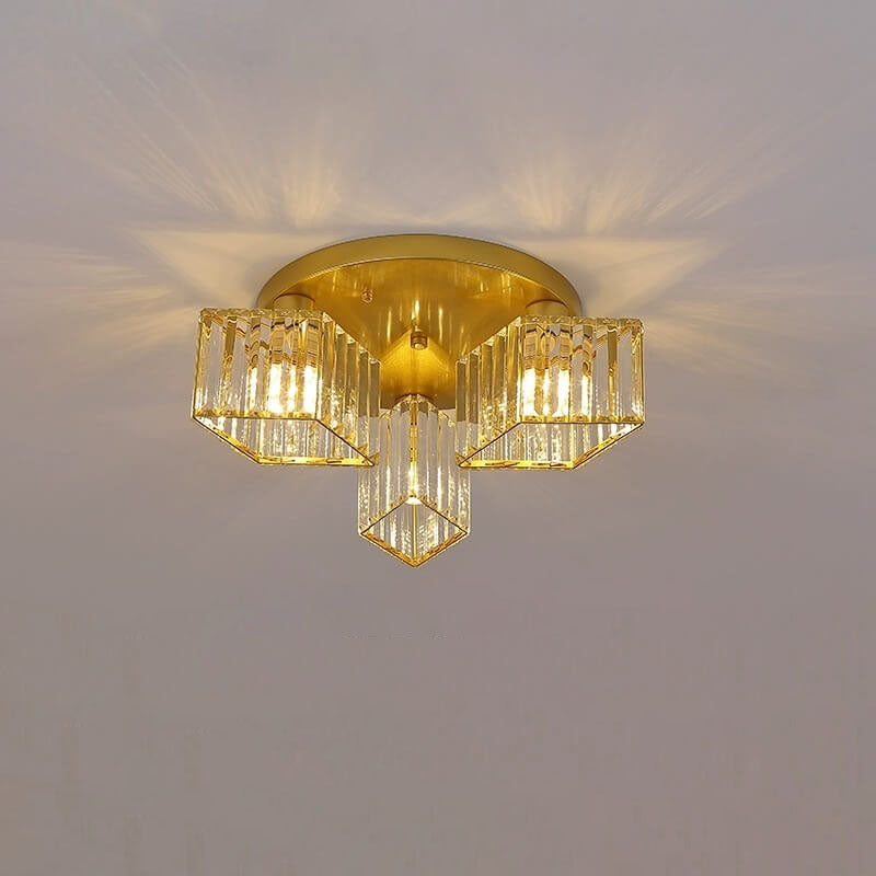 Modern Luxury Diamond Shaped Iron Crystal 3/4/5/6 Light Semi-Flush Mount Ceiling Light Lumendat