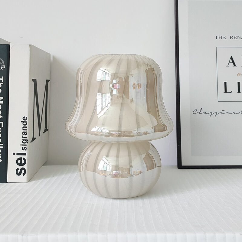 French Cream Handmade Glass Mushroom 1-Light Table Lamp Lumendat