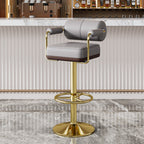 Contemporary Luxury Faux Leather Upholstered Height Adjustable Swivel Bar Stool Armrest Footrest For Dining Room DFM-F
