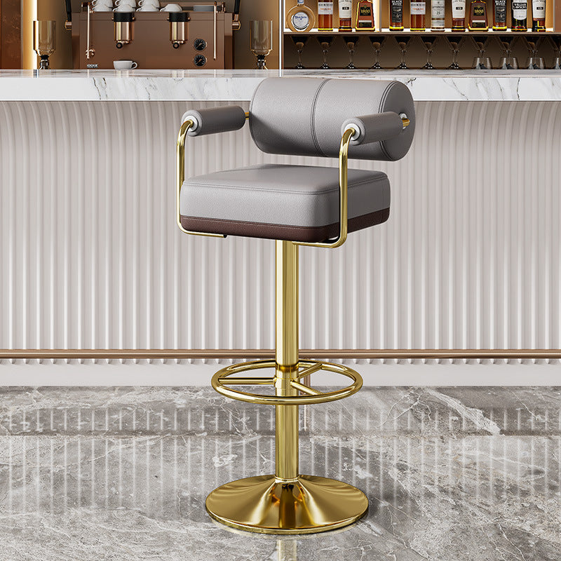 Contemporary Luxury Faux Leather Upholstered Height Adjustable Swivel Bar Stool Armrest Footrest For Dining Room DFM-F
