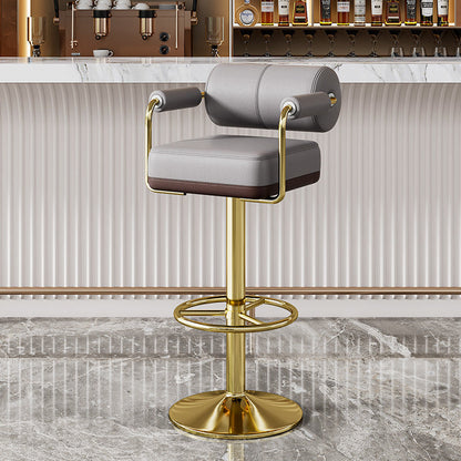 Contemporary Luxury Faux Leather Upholstered Height Adjustable Swivel Bar Stool Armrest Footrest For Dining Room