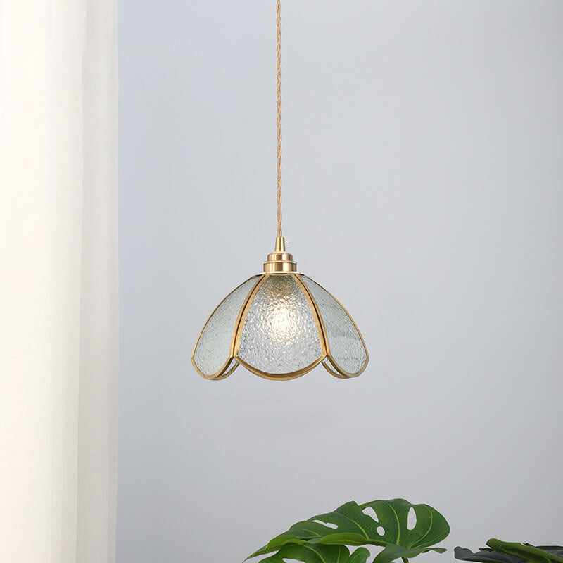 Japanese Vintage Brass Stained Glass Cone 1-light Pendant Light BulbSquare