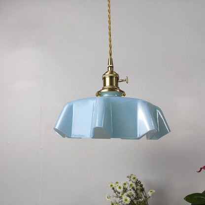 Traditional Japanese Cream Petal Glass Iron 1-Light Pendant Light For Dining Room