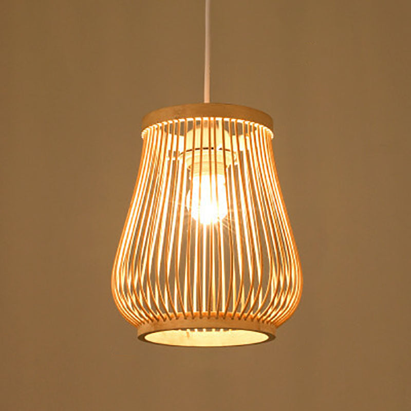 Japanese Zen Bamboo Weaving Lantern 1-light Pendant Light BulbSquare