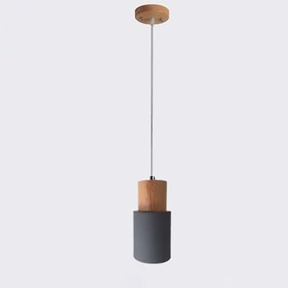 Contemporary Nordic Cylinder Metal Wood 1-light Pendant Light for Living Room