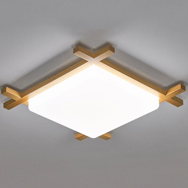 Traditional Japanese Wood Acrylic Square Tatami LED Flush Mount Ceiling Light for Bedroom
