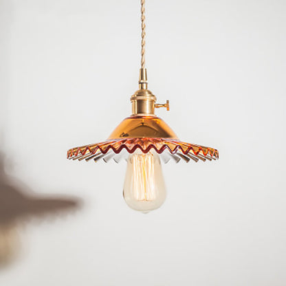 Traditional European Round Textured Glass 1-Light  Dome Lace Pendant Light