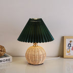 Contemporary Nordic Rattan Fabric Pleated Conic Ball LED Table Lamp For Bedroom Lumendat