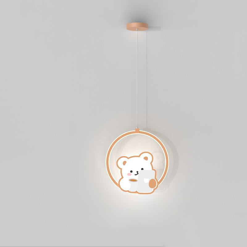 Lumendat Modern Simplicity Kids Aluminum Iron Acrylic Circle Bear Cow LED Pendant Light For Bedside Lumendat