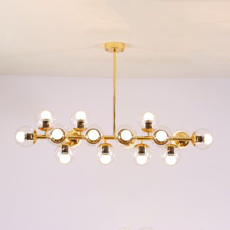 Contemporary Scandinavian Long Round Globe Iron Glass 16-light Island Light Chandelier for Dining Room