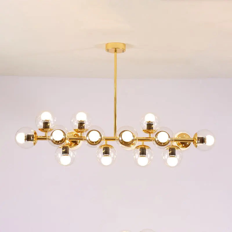 Contemporary Scandinavian Long Round Globe Iron Glass 16-light Island Light Chandelier for Dining Room Lumendat