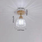 Traditional Japanese Rubber Wood Glass Flower 1-Light Semi-Flush Mount Ceiling Light For Hallway