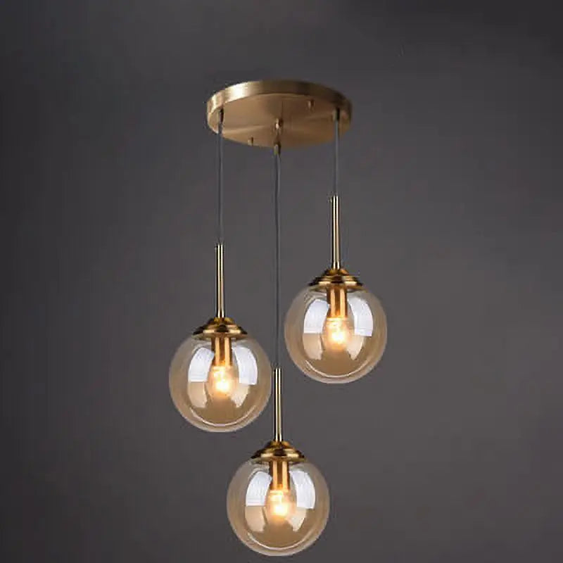 Contemporary Nordic Copper Spherical Glass Shade 1/3/5-light Island Light Chandelier for Dining Room Lumendat
