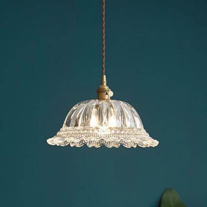 Contemporary Nordic Floral Glass Brass 1-Light Pendant Light For Living Room & Bedroom