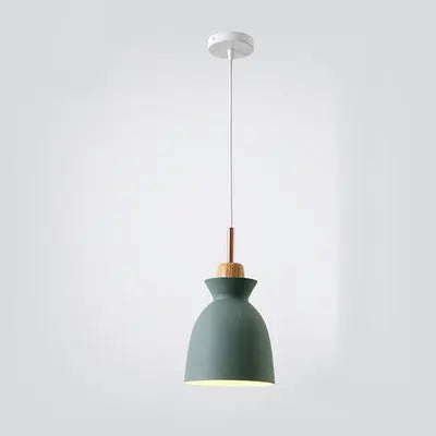 Contemporary Nordic Oak Wood Iron Bell Cone Dome 1-light Pendant Light for Living Room Lumendat
