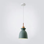 Contemporary Nordic Oak Wood Iron Bell Cone Dome 1-light Pendant Light for Living Room Lumendat