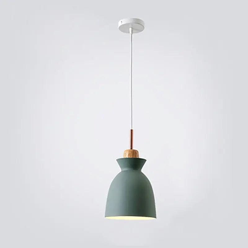 Contemporary Nordic Oak Wood Iron Bell Cone Dome 1-light Pendant Light for Living Room Lumendat