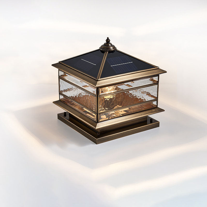 European Outdoor Brass Glass Square 1/2 Light Waterproof Pillar Landscape Light Lumendat