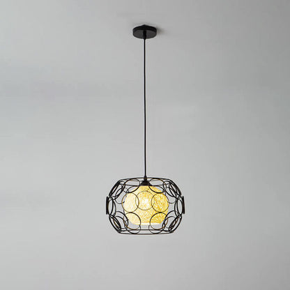 Modern Minimalist Weaving Hemp Ball Iron Drum 1-Light Pendant Light for Living Room