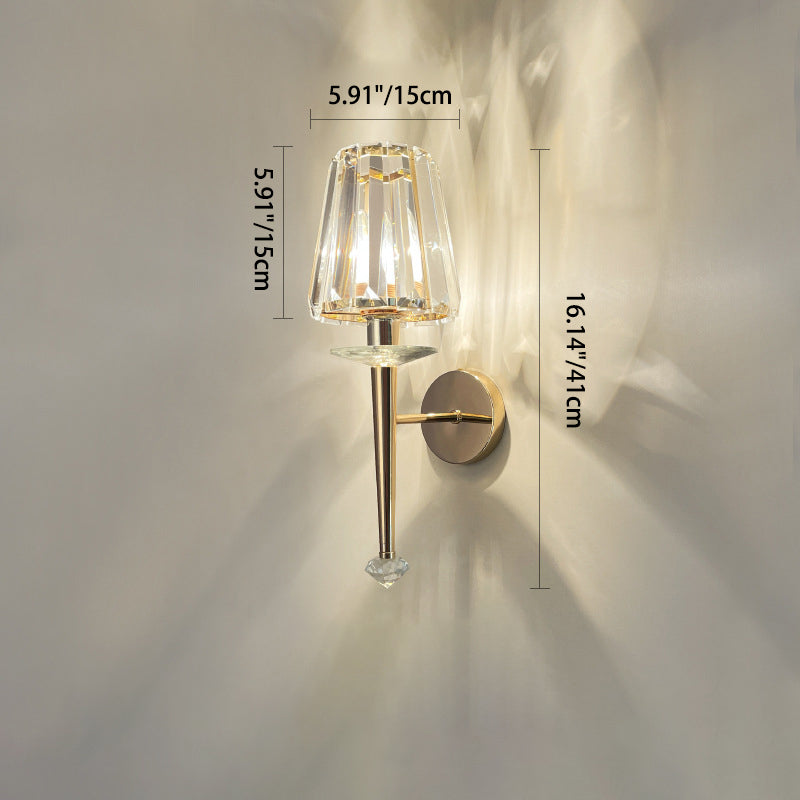 Modern Luxury Metal Iron Stainless Steel Crystal Ball Cylinder 1-Light Wall Sconce Lamp For Bedside Lumendat