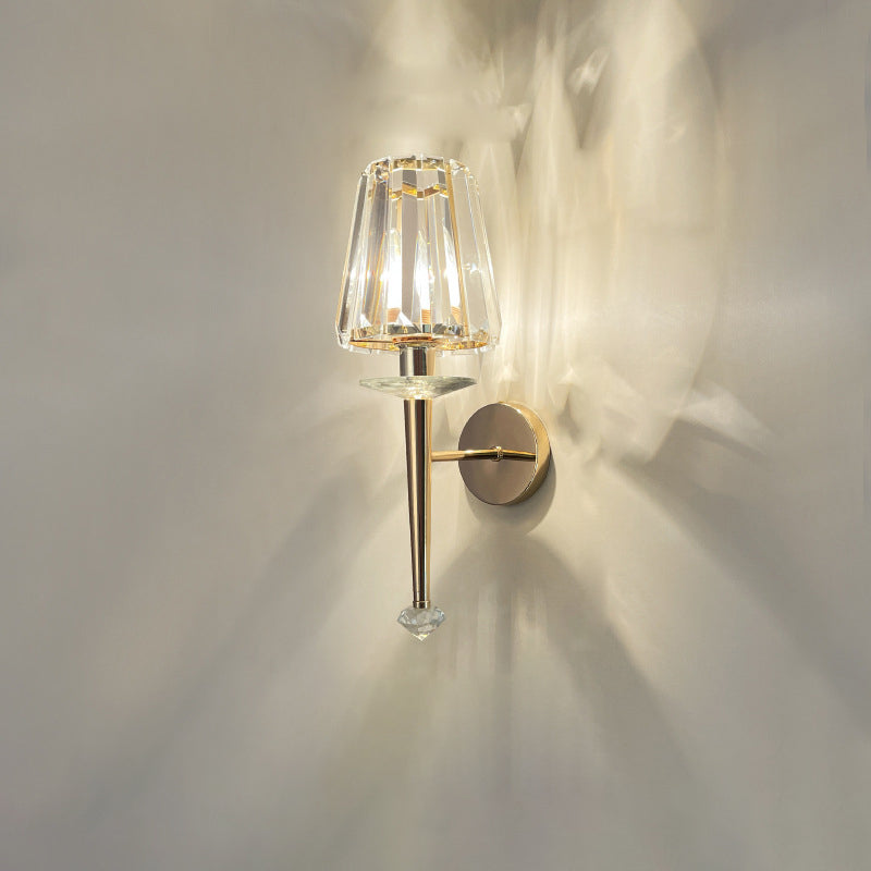 Modern Luxury Metal Iron Stainless Steel Crystal Ball Cylinder 1-Light Wall Sconce Lamp For Bedside Lumendat