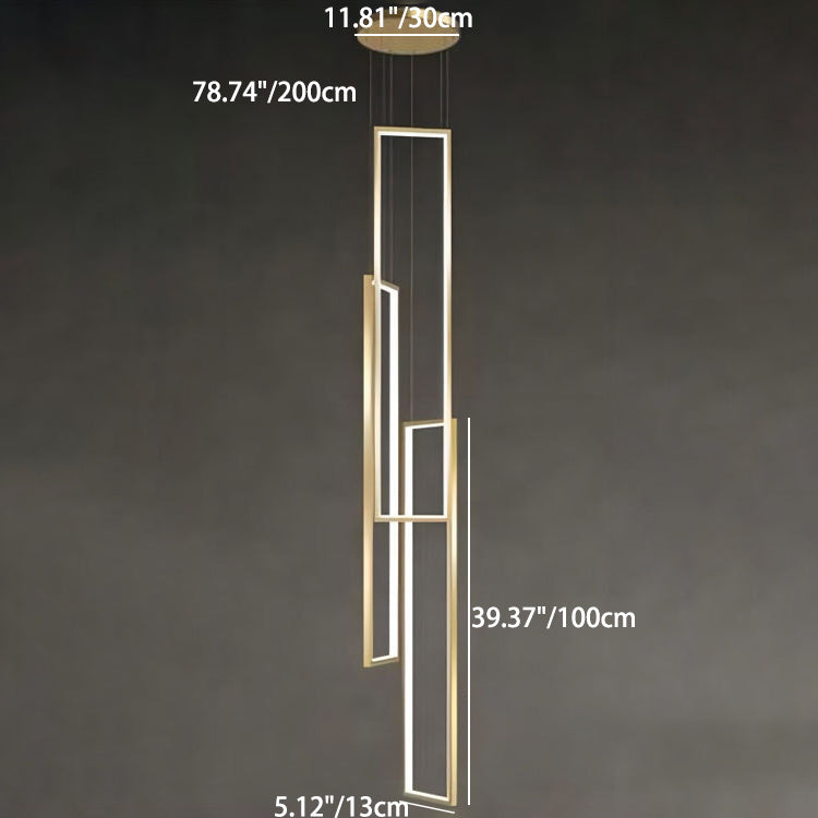 Modern Minimalist Iron Aluminum Silica Rectangular Square Ceiling Plate LED Chandelier for Stairway