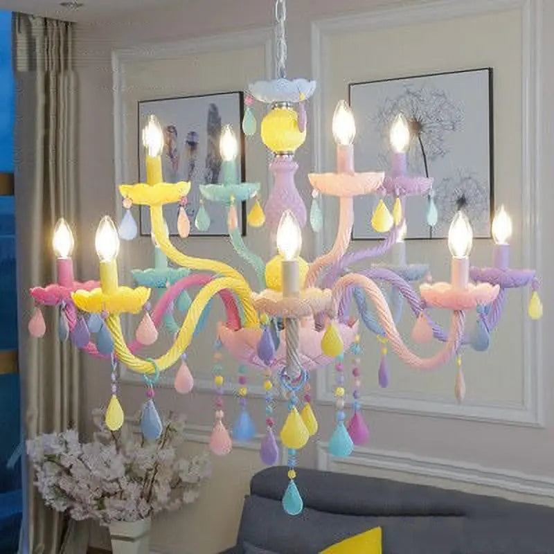 Modern Children's Princess Macaroon Candelabra Crystal Glass 5/6/8/10/12/15 Light Chandelier Lumendat
