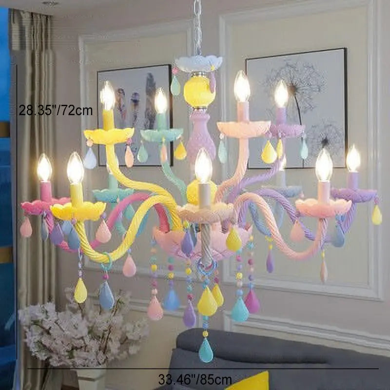 Modern Children's Princess Macaroon Candelabra Crystal Glass 5/6/8/10/12/15 Light Chandelier Lumendat