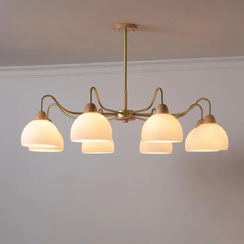 Nordic Japanese Glass Round Wood 3/6/8 Light Chandelier Lumendat
