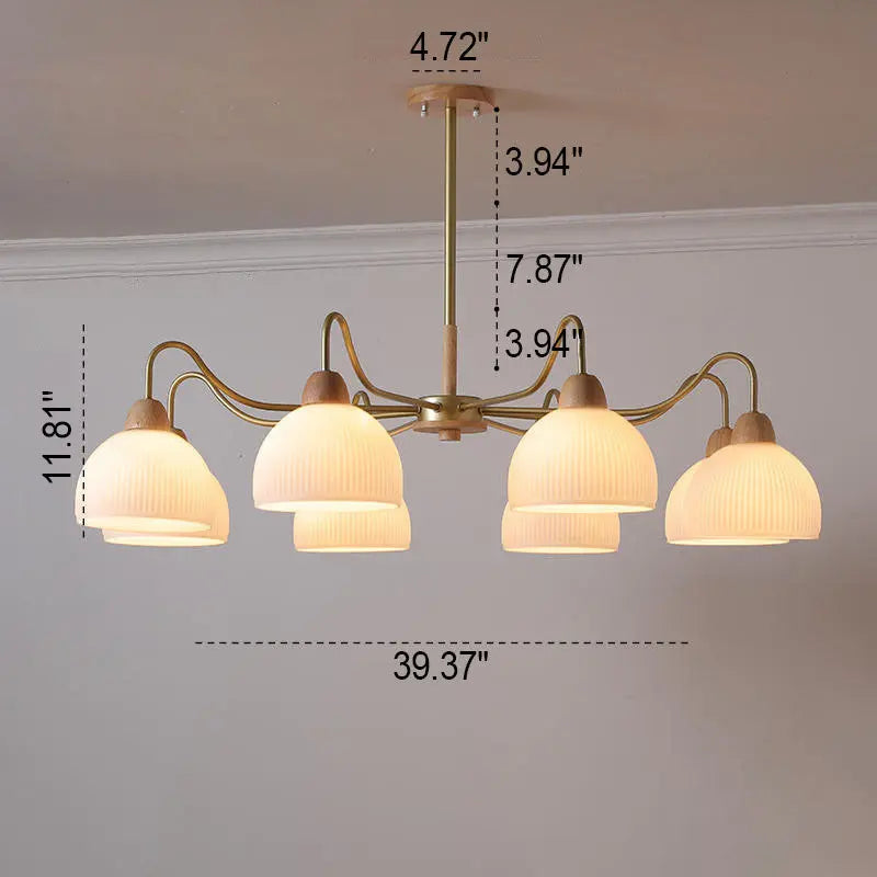 Nordic Japanese Glass Round Wood 3/6/8 Light Chandelier Lumendat