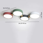 Contemporary Scandinavian Macaron Iron Geometric Round Shade Wood Splicing LED Flush Mount Ceiling Light for Bedroom