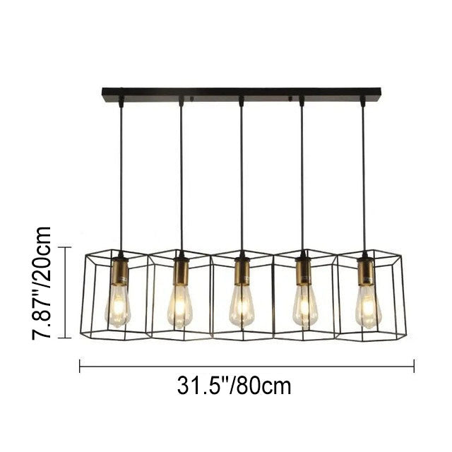 Industrial Vintage Geometric Frame Iron 3/5 Light Island Light Chandelier BulbSquare