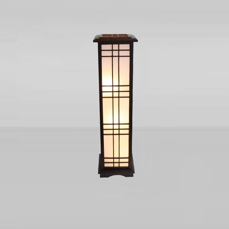 Traditional Chinese Rectangular Parchment Wood 1-Light Standing Floor Lamp For Entertainment Rooms Lumendat