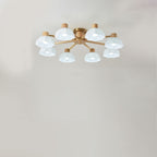 Traditional Japanese Wabi-sabi Rubberwood Hardware Glass 3/6/8-Light Flush Mount Lighting For Living Room Lumendat