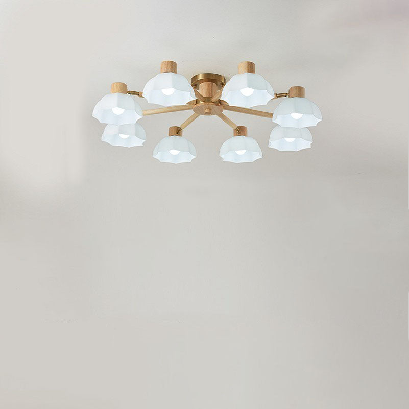 Traditional Japanese Wabi-sabi Rubberwood Hardware Glass 3/6/8-Light Flush Mount Lighting For Living Room Lumendat