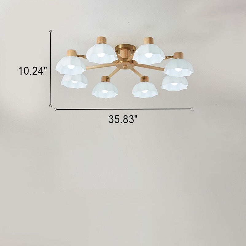 Traditional Japanese Wabi-sabi Rubberwood Hardware Glass 3/6/8-Light Flush Mount Lighting For Living Room Lumendat